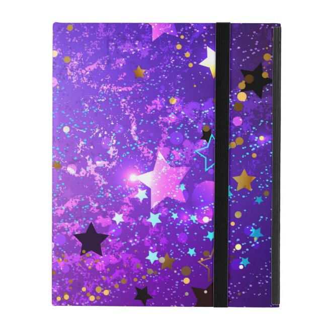 Capa iPad Fundo de folhas roxas com estrelas (Frente fechado)