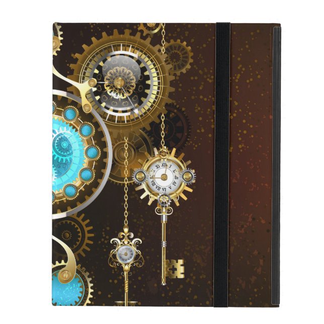 Capa iPad Fundo Rusty Steampunk com Lentes Turquesa (Frente fechado)