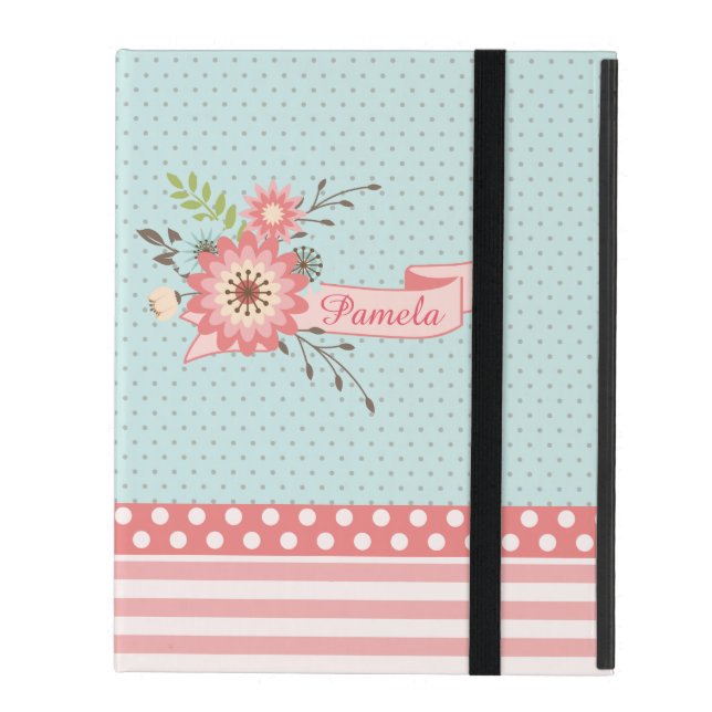 Capa iPad Mala bonito e iPad Personalizado Floral Azul (Frente fechado)