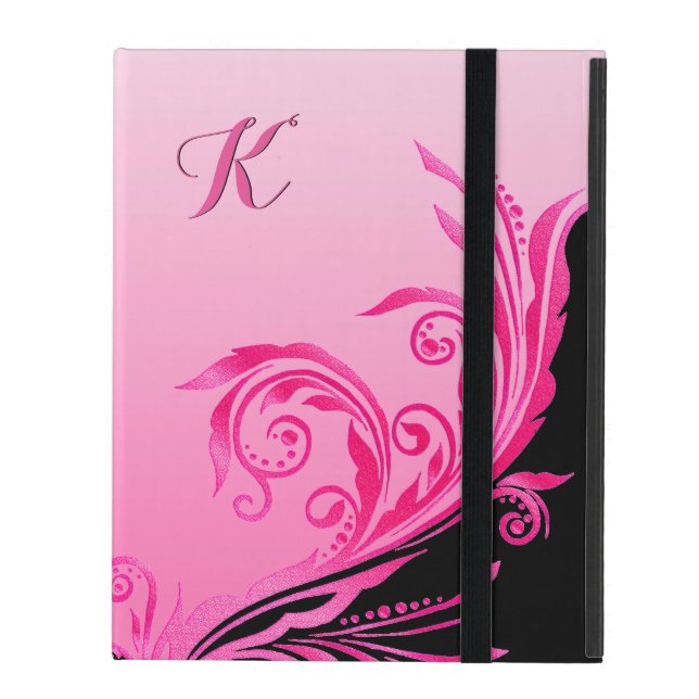 Capa iPad Mala iPad Flourish Monograma Cor-de-Rosa Glam (Frente fechado)