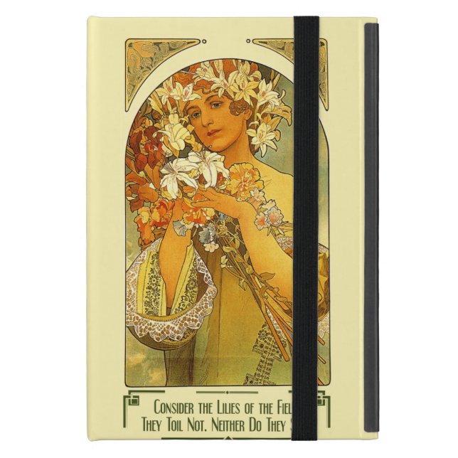 Capa iPad Mini Considere os lírios do campo Alphonse Mucha (Frente fechado)