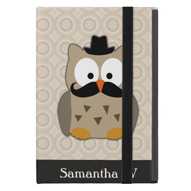Capa iPad Mini Coruja com bigode e chapéu (Frente fechado)