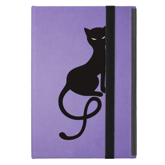Capa iPad Mini Fólio mau gracioso roxo do gato preto (Frente fechado)