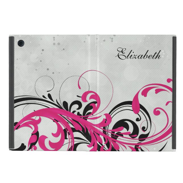 Capa iPad Mini Mini Folio Floral Preto-Rosa Personalizado (Exterior)