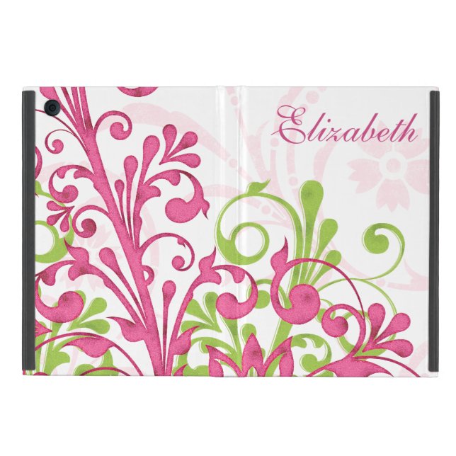 Capa iPad Mini Mini Folio Floral Verde Rosa Personalizado (Exterior)