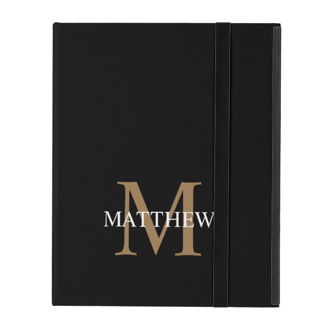 Capa iPad Nome Personalizado Monograma Preto (Frente fechado)