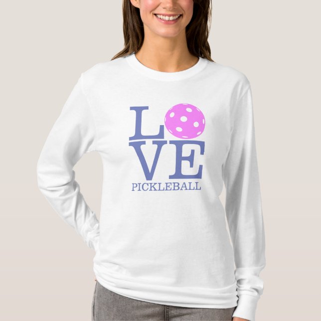 Capa longa do t-shirt do Pickleball das mulheres: (Frente)