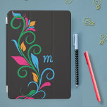 Capa Para iPad Air Deco Monograma Floral<br><div class="desc">Personalize este elegante caso iPad para o seu telefone celular com o seu próprio monograma. Basta editar no editor de texto fácil do Zazzle. Criado num padrão circular de borda da folha,  cor-de-rosa,  a negrito,  sobre um fundo preto. Disponível para vários modelos. Escolha o seu no menu suspenso.</div>