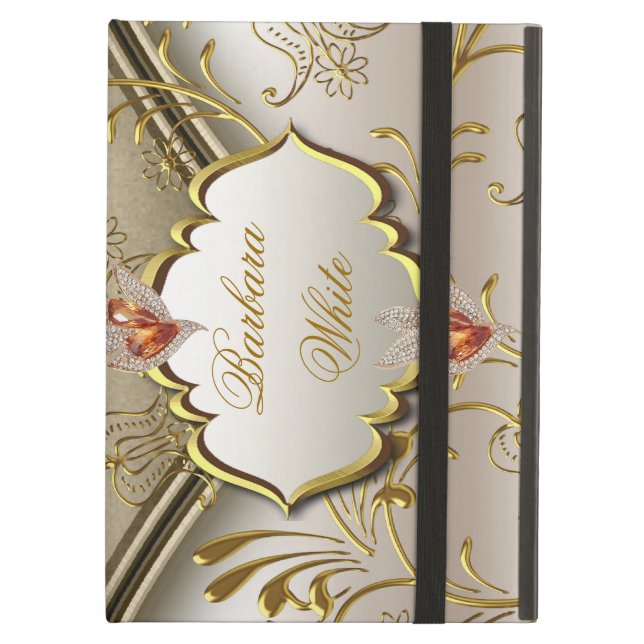 Capa Para iPad Air Elegante Damask Caramel Cream Beige Dourado Amber  (Frente fechado)