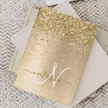 Capa Para iPad Air Faux Gold Brushed Metal Glitter Print Monogram Nam<br><div class="desc">Easily personalize this trendy chic ipad cover design featuring pretty gold sparkling glitter on a gold brushed metallic background.</div>