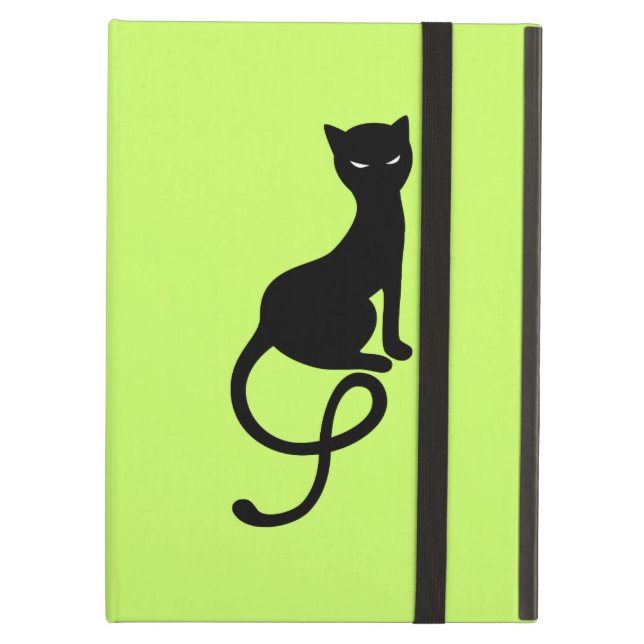 Capa Para iPad Air Fólio mau gracioso verde do gato preto (Frente fechado)