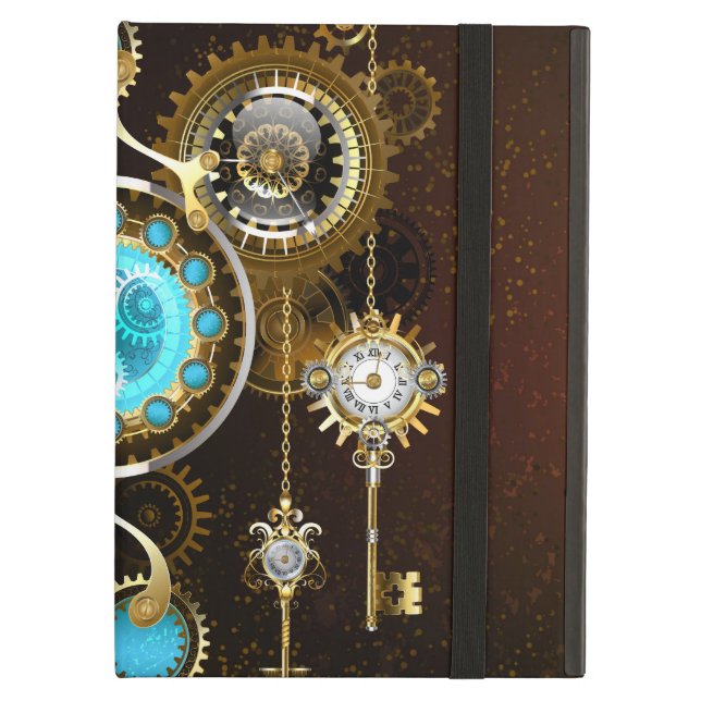 Capa Para iPad Air Fundo Rusty Steampunk com Lentes Turquesa (Frente fechado)