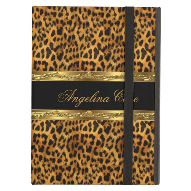 Capa Para iPad Air Impressão Dourada de Leopard preto Elegante (Frente fechado)