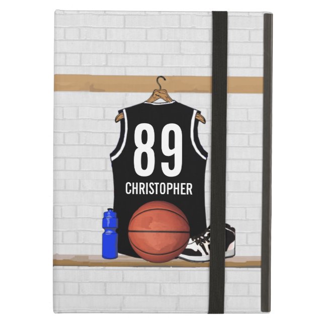 Capa Para iPad Air Jérsei preto e branco personalizado do basquetebol (Frente fechado)