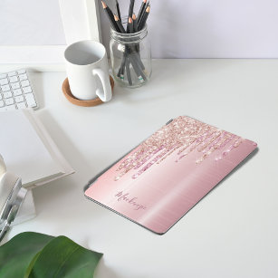 Capa Smart Para iPad Lixeira rosa dourada nome metálico cintilante