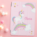 Capa Para iPad Air Mágico Rainbow Unicorn Pink Personalizado<br><div class="desc">Uma capa de ipad rosa de unicórnio com estrelas e um arco-íris. Personalize com seu nome para fazer um presente divertido para uma garota!</div>