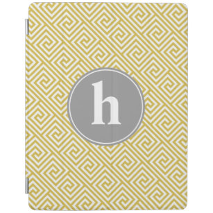Capa Smart Para iPad Monograma de Padrão-Chave Grego Amarelo e Cinza