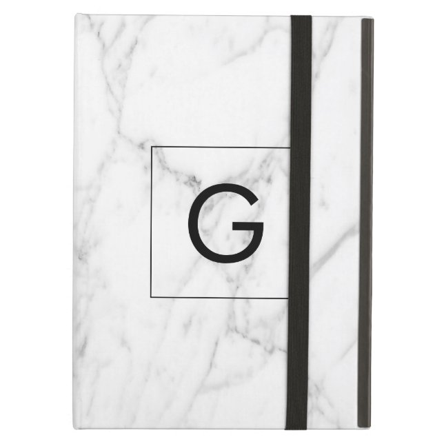 Capa Para iPad Air Monograma de pedra de mármore branco chique (Frente fechado)