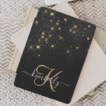 Capa Para iPad Air Monograma Elegante Glitter Diamond Glitter Dourado<br><div class="desc">Crie a sua própria capa de ipad de brilho de diamante preto e ouro personalizada com o seu monograma e nome personalizados.</div>