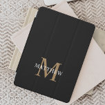 Capa Para iPad Air Nome Personalizado Monograma Preto<br><div class="desc">Crie o seu próprio caso de ipad preto redondo personalizado com o seu nome e monograma personalizados.</div>