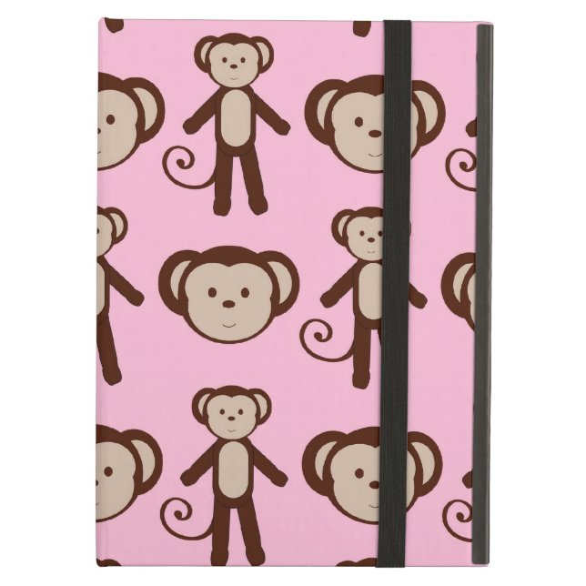 Capa Para iPad Air Padrão de Colagem de Macaco Rosa Bonito (Frente fechado)