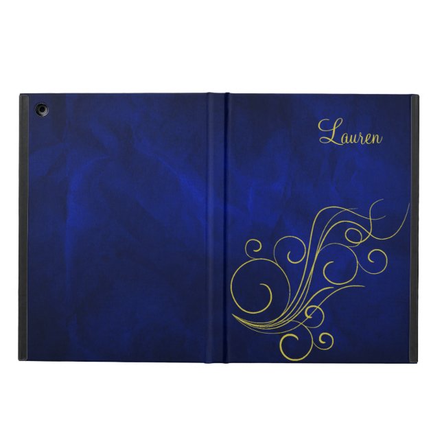 Capa Para iPad Air Redemoinho Dourado azul elegante (Exterior)