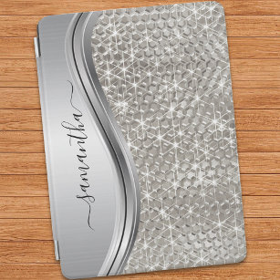 Capa Para iPad Air Silver Sparkle Glam Bling Personalizado Metal