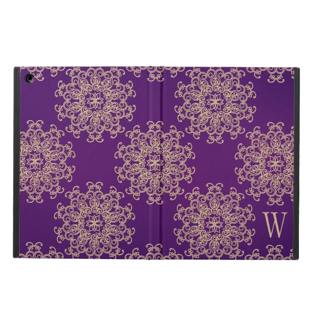 Capa Para iPad Air Teste padrão indiano roxo e Dourado Monogrammed (Exterior)