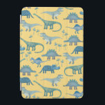 Capa Para iPad Mini Dinossauros Amarelo Sol<br><div class="desc">Muitos dinossauros azuis,  Tyrannosaurus rex,  Spinossauro,  Stegossauro,  Diplodocuments e Tricerátops num fundo amarelo ensolarado. Eek!</div>