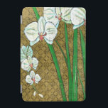 Capa Para iPad Mini Flores brancas e caules verdes na borda marrom<br><div class="desc">Flores brancas pendem caules verdes nesta peça de Chariklia Zarris. Colocada sobre um fundo brando e cercada por uma borda marrom esta é uma pintura simples,  mas elegante. Adicione-o à sua casa e aproveite a beleza!</div>