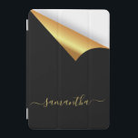 Capa Para iPad Mini Lágrima de ouro preto, monograma elegante moderno<br><div class="desc">Elegante, divertido e moderno em preto, metal dourado falso e branco. Com uma ilusão de efeito rasgante. Personalize e adicione seu nome. O nome é escrito com um moderno estilo escrito à mão. Ouros. Para manter as hastes, exclua apenas o nome da amostra, deixe os espaços ou emoji na frente...</div>