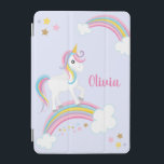 Capa Para iPad Mini Mágico Rainbow Unicorn Purple Personalizado<br><div class="desc">Uma capa de ipad roxa de unicórnio com estrelas e um arco-íris. Personalize com seu nome para fazer um presente divertido para uma garota!</div>