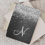 Capa Para iPad Mini Monograma do Sparkle Preto com Glitter de Prata Pe<br><div class="desc">Personalize facilmente esta elegante design de capa de ipad de de tendências que apresenta brilho prateado bonito num fundo metálico escovado preto.</div>