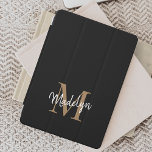 Capa Para iPad Mini Monograma Dourado Moderno - Letra Na moda Feminina<br><div class="desc">MiniCobrir iPad do Script Feminino do Monograma Dourado Preto Moderno. Personalize facilmente este moderno e elegante cobrir ipad com seu monograma e nome personalizados.</div>