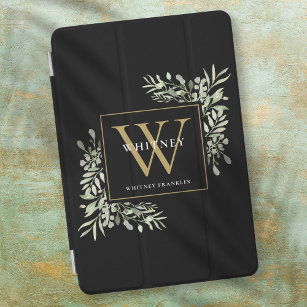 Capa Para iPad Mini Monograma Dourado Negro Verde Moderno Elegante