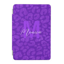 Nome Personalizado Glitter Leopardo Roxo Elegante