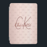 Capa Para iPad Mini Rosa monograma, monograma, cor-de-rosa, moderna<br><div class="desc">Personalize e adicione seu nome e letras monográficas,  iniciais. As iniciais do monograma como um padrão no fundo. Um ouro rosa feminino e feminino,  cor de fundo verde rosa. Letras rosa douradas. O nome é escrito com um script de estilo manuscrito.</div>