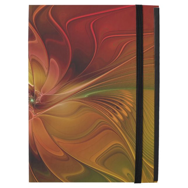 Capa Para iPad Pro 12.9" Flor verde-laranja-abstrato Vermelho Castanho-Cast (Frente Fechada)