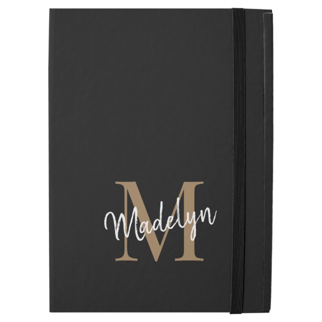 Capa Para iPad Pro 12.9" Monograma Dourado Moderno - Letra Na moda Feminina (Frente Fechada)