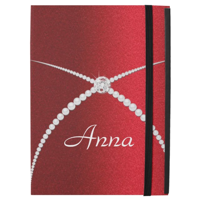 Capa Para iPad Pro 12.9" Pérola vermelha Monogrammed (Frente Fechada)