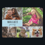 Capa Para iPad Pro Colagem de fotos e nome da família azul<br><div class="desc">Proteja o seu gabinete do comprimido e escolha as suas fotografias mais amadas para cobrir deste design. Personalize facilmente as imagens,  o nome da família. Aproveite a apresentação de fotos de momentos especiais com família,  filhos,  animais de estimação,  casamento,  noivado,  avós e muito mais. Com um sotaque azul.</div>
