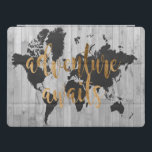 Capa Para iPad Pro Explorador Jovem VI<br><div class="desc">Um design bonitinho com uma frase de texto de ouro e um mapa negro do mundo sobre um fundo de cinza. Artista: Studio W</div>