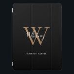Capa Para iPad Pro iPad do Nome do Monograma do Script Dourado Preto<br><div class="desc">Cobrir ipad pro elegante de ouro preto e escritura branca. Você pode personalizar o nome e o monograma inicial para criar seu próprio design único. Projetado por Thisnotme©</div>