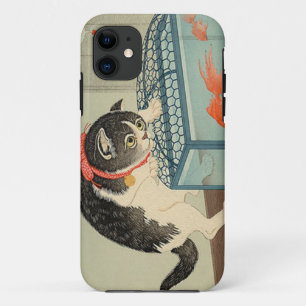 Capa Para iPhone 11 猫と金魚, gato do 古邨 & peixe dourado, Koso