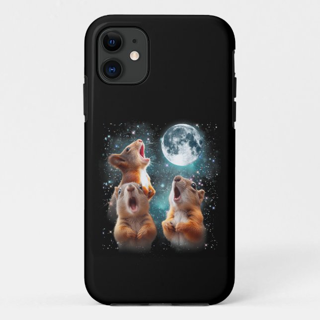 Capa Para iPhone 11 3 Esquilo Moon Howling Cabeça de Esquilo Engraçado (Verso)