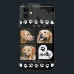 Capa Para iPhone 11 3 Nome do Cachorro de Colagem de Fotografias Black<br><div class="desc">Um presente personalizável do seu cão ou gato. Tendência, estilo moderno e minimalista com um modelo de imagem de colagem de 3 fotos pronto para adicionar as fotos e o nome do seu animal de estimação. Pawprint Preto e Branco decorativo e um coração. Você pode alterar a cor do plano...</div>