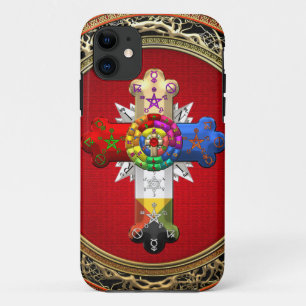 Capa Para iPhone 11 [600] Rosy Cross (Rosa Croix) em Vermelho e Dourad