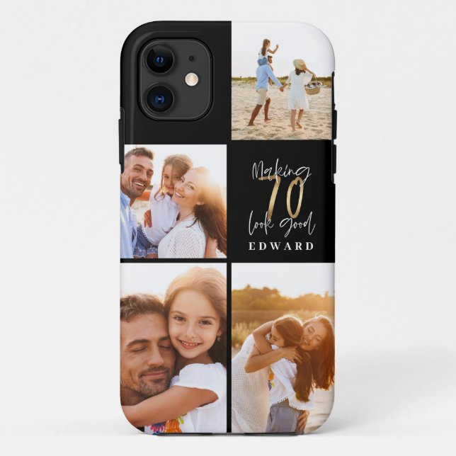 Capa Para iPhone 11 70 de aniversário na moda de colagem de fotos pret (Verso)