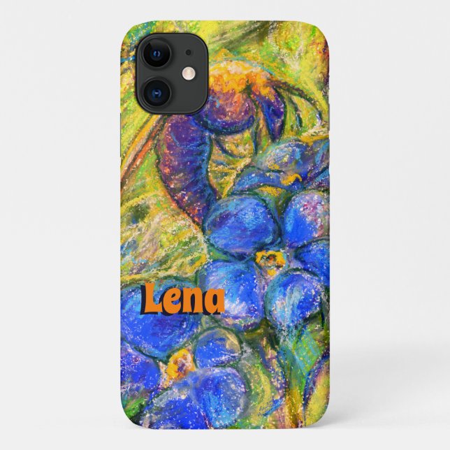 Capa Para iPhone 11 A Bee & Forget-me-not Flowers & Name (Verso)