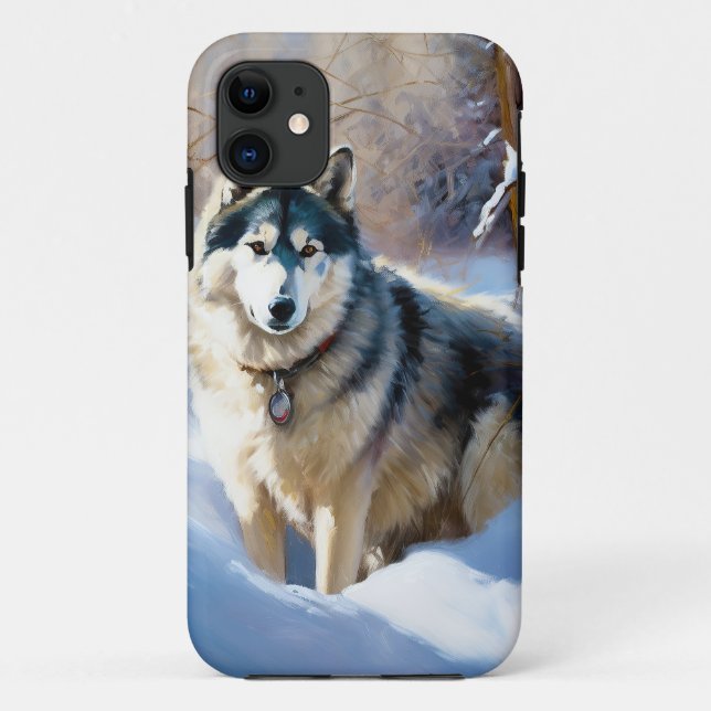 Capa Para iPhone 11 Aaskan Malamute Deixe Nevar Natal (Verso)